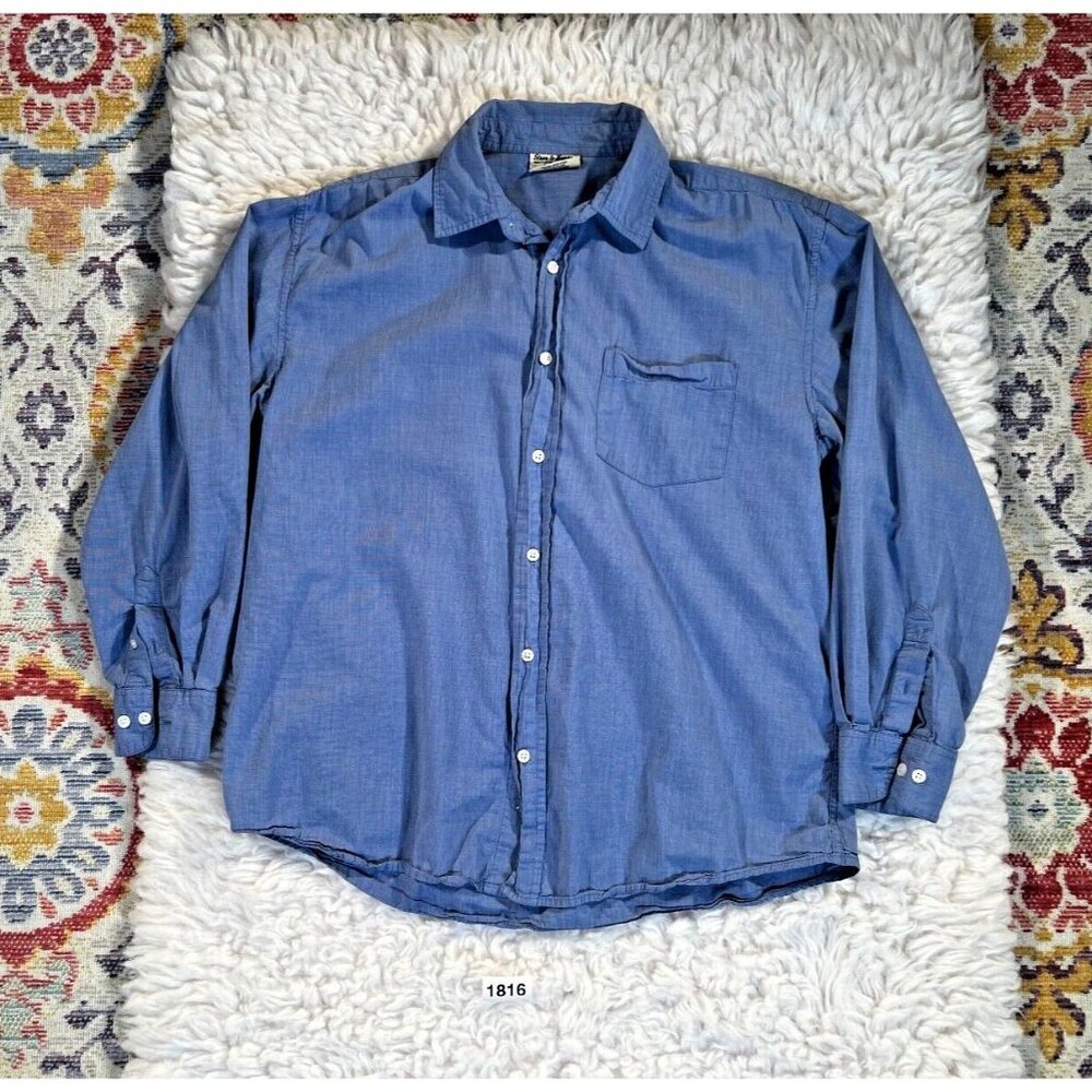 Steve & Barry Mens Casual Shirt Lg Blue Long Sleeve Pocket Solid 100% Cotton